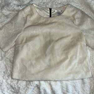 Gorgeous vintage 90s animal fur cream knit shortsleeved jacket/ top